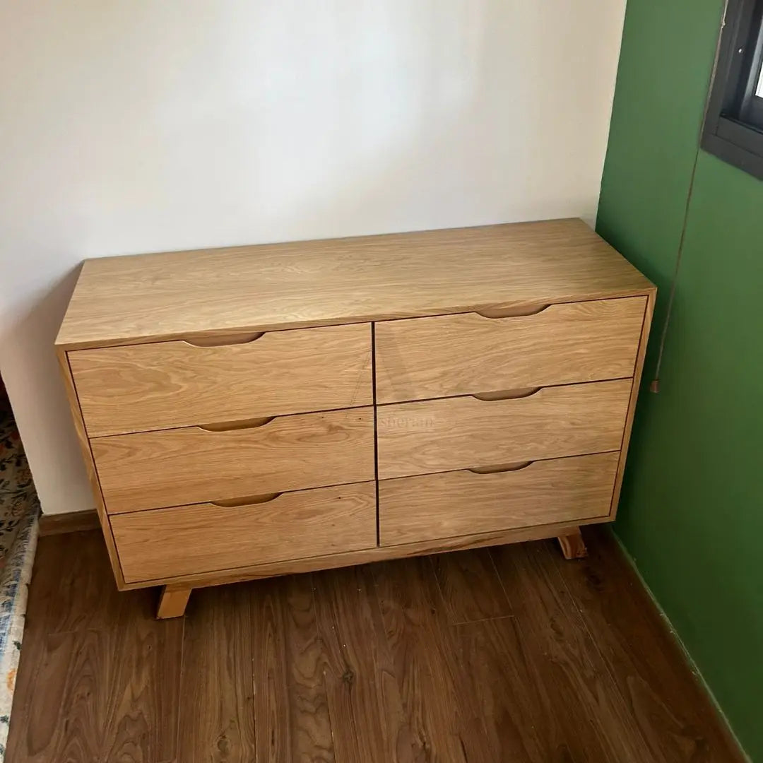 MAGRA | שידת אחסון מודרנית עם 6 מגירות רוחב 140 צבע אלון טבעי