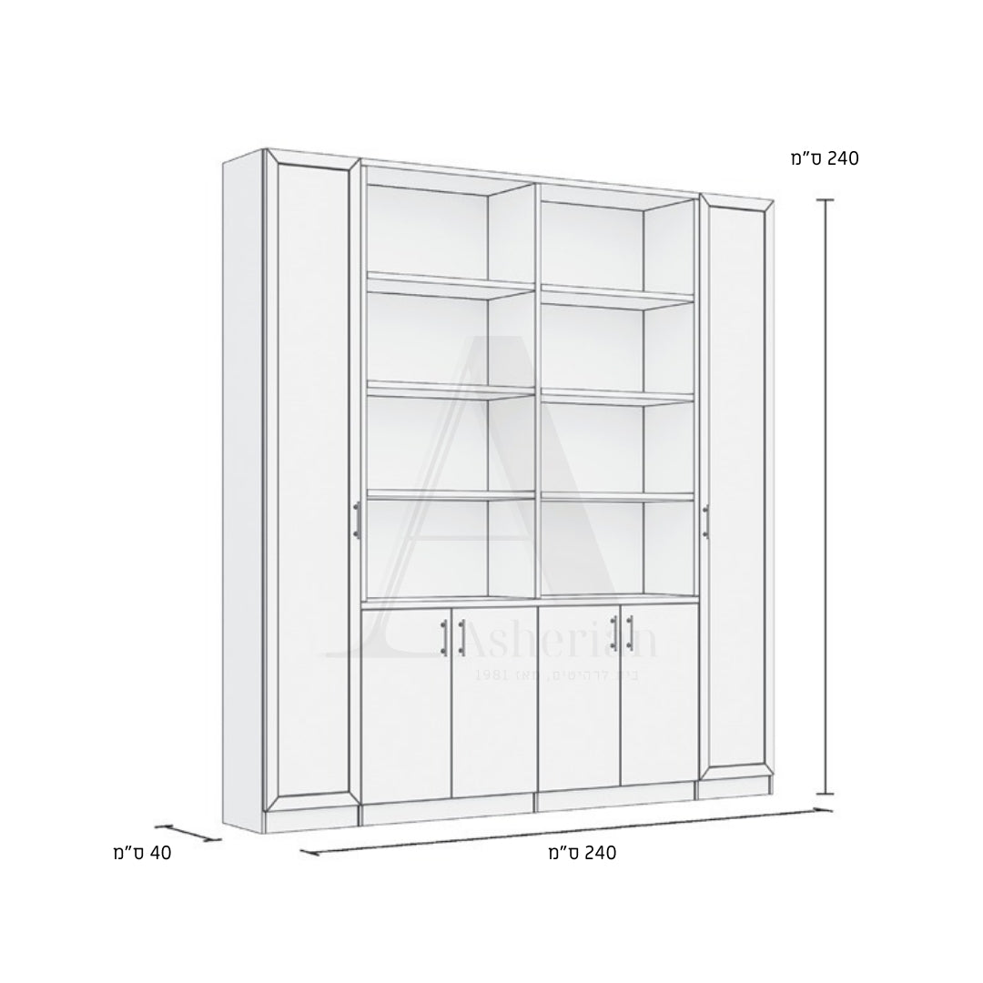 DEKEL | ספריה מעוצבת לסלון עם מדפים עבים ודלתות אחסון -    - אשריאן | ASHERIAN