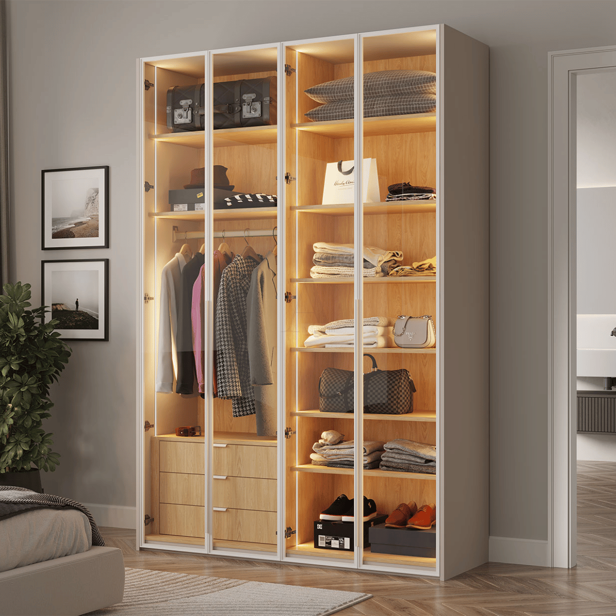 TIDE | ארון בגדים מודרני עם תאורה וחלוקה חכמה