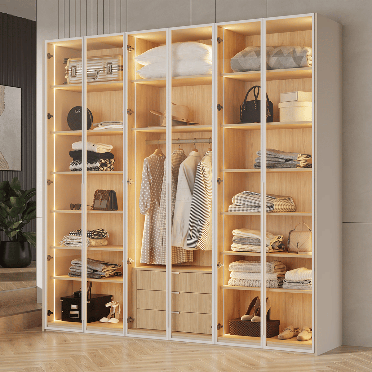 TIDE | ארון בגדים מודרני עם תאורה וחלוקה חכמה