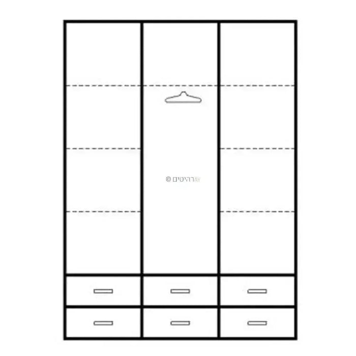 NAAMA | ארון 3 דלתות ברחלוקה רחבה עם מראה ו- 6 מגירות - אשריאן רהיטים - אשריאן | ASHERIAN