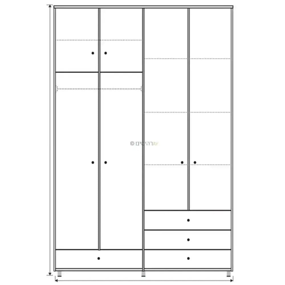 Adir | ארון בגדים פרקטי מעץ סנדוויץ' עם 4 דלתות מגירות ובמה -    - אשריאן | ASHERIAN