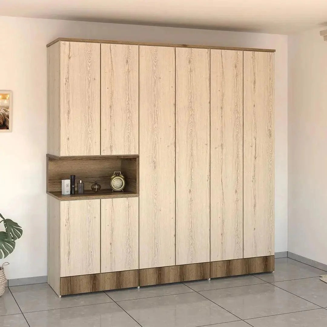 Air | ארון בגדים במראה נקי עם נישה פתוחה ומגירות - 240 ס״מ - 6 דלתות   - אשריאן | ASHERIAN