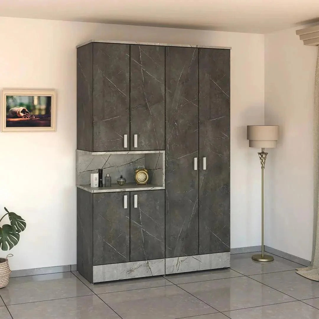 Air | ארון בגדים במראה נקי עם נישה פתוחה ומגירות - 160 ס״מ - 4 דלתות   - אשריאן | ASHERIAN