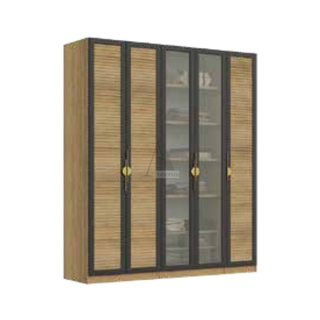 ALEGRO | ארון פתיחה כפרי עם דלתות תריס וזכוכית סבתא - 200 ס"מ -5 דלתות   - אשריאן | ASHERIAN