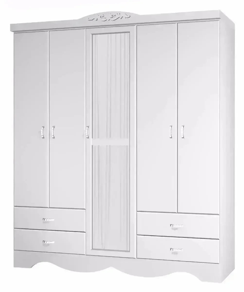 ALIAN | ארון 5 דלתות מעוצב עם קרניזים דלת זכוכית וילון ומגירות -    - אשריאן | ASHERIAN