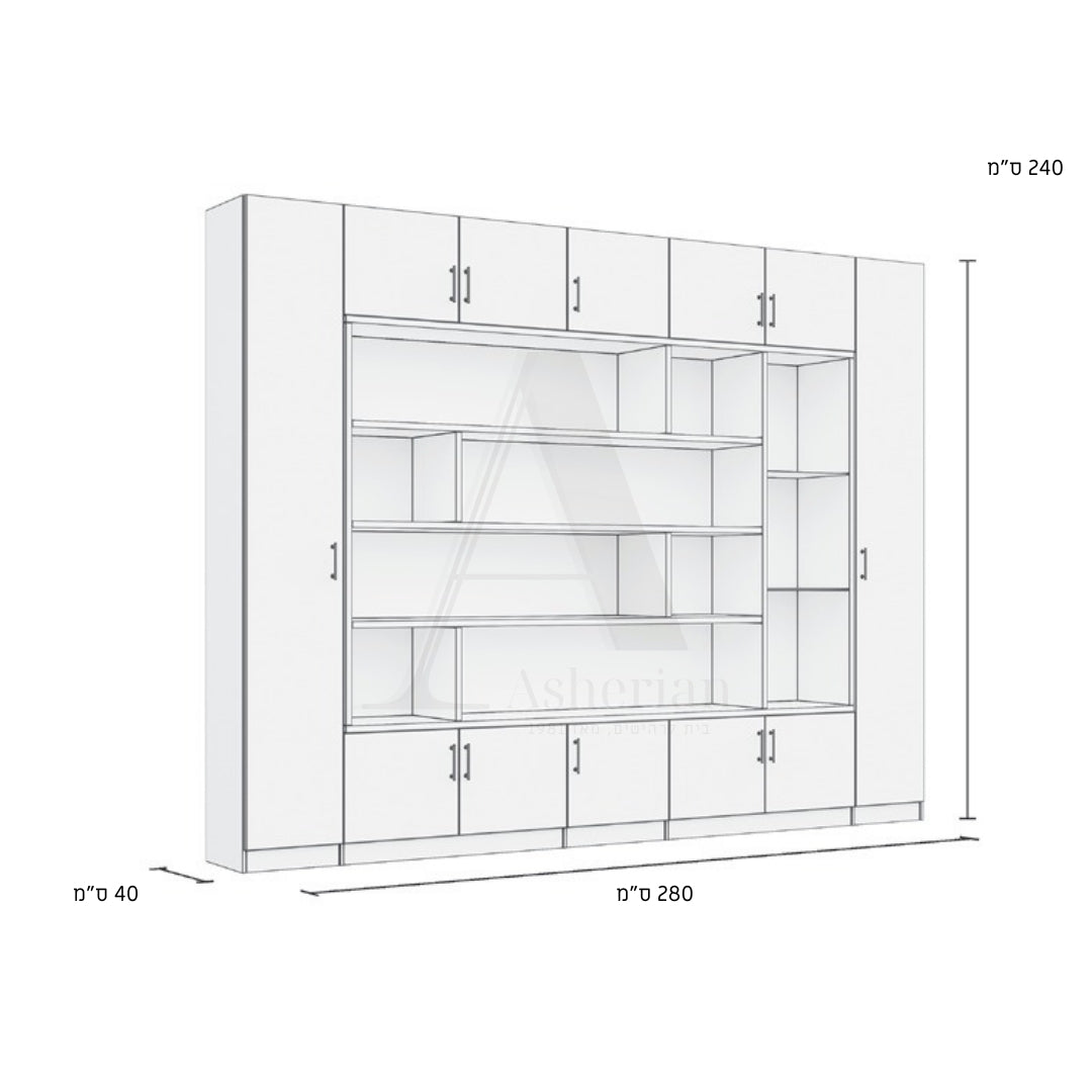 ALMOG | ארון אחסון מעוצב לסלון עם מדפי עץ וזכוכית -    - אשריאן | ASHERIAN