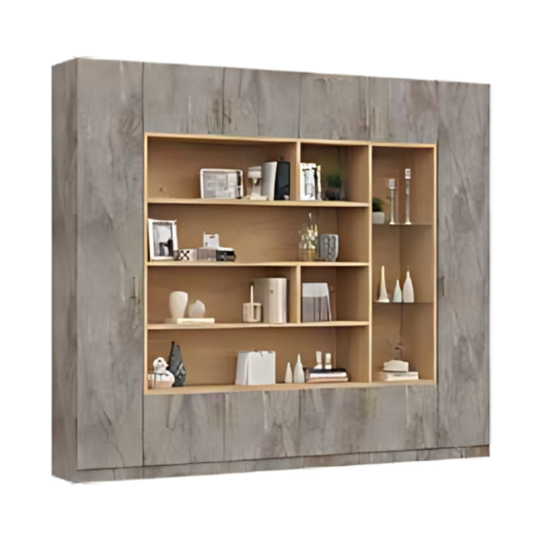 ALMOG | ארון אחסון מעוצב לסלון עם מדפי עץ וזכוכית - 240 ס"מ - 6 דלתות   - אשריאן | ASHERIAN