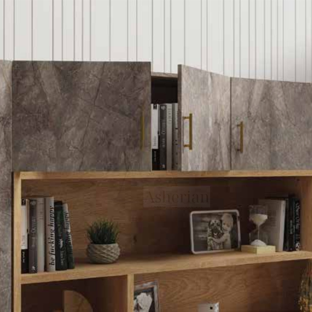 ALMOG | ארון אחסון מעוצב לסלון עם מדפי עץ וזכוכית -    - אשריאן | ASHERIAN