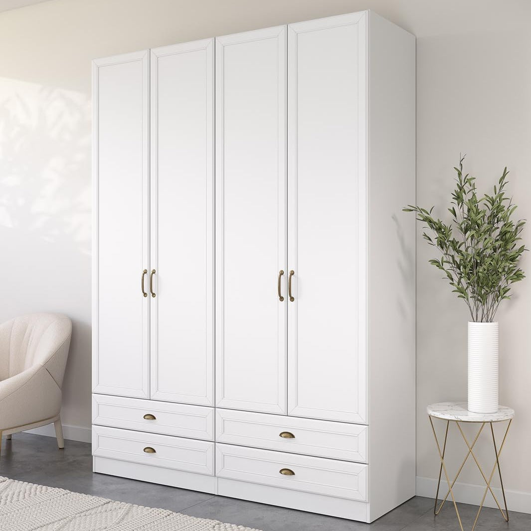 ALONA | ארון בגדים סנדוויץ׳ בעיצוב כפרי עם שורות מגירות וטריקה שקטה - 160 ס״מ - 4 דלתות   - אשריאן | ASHERIAN