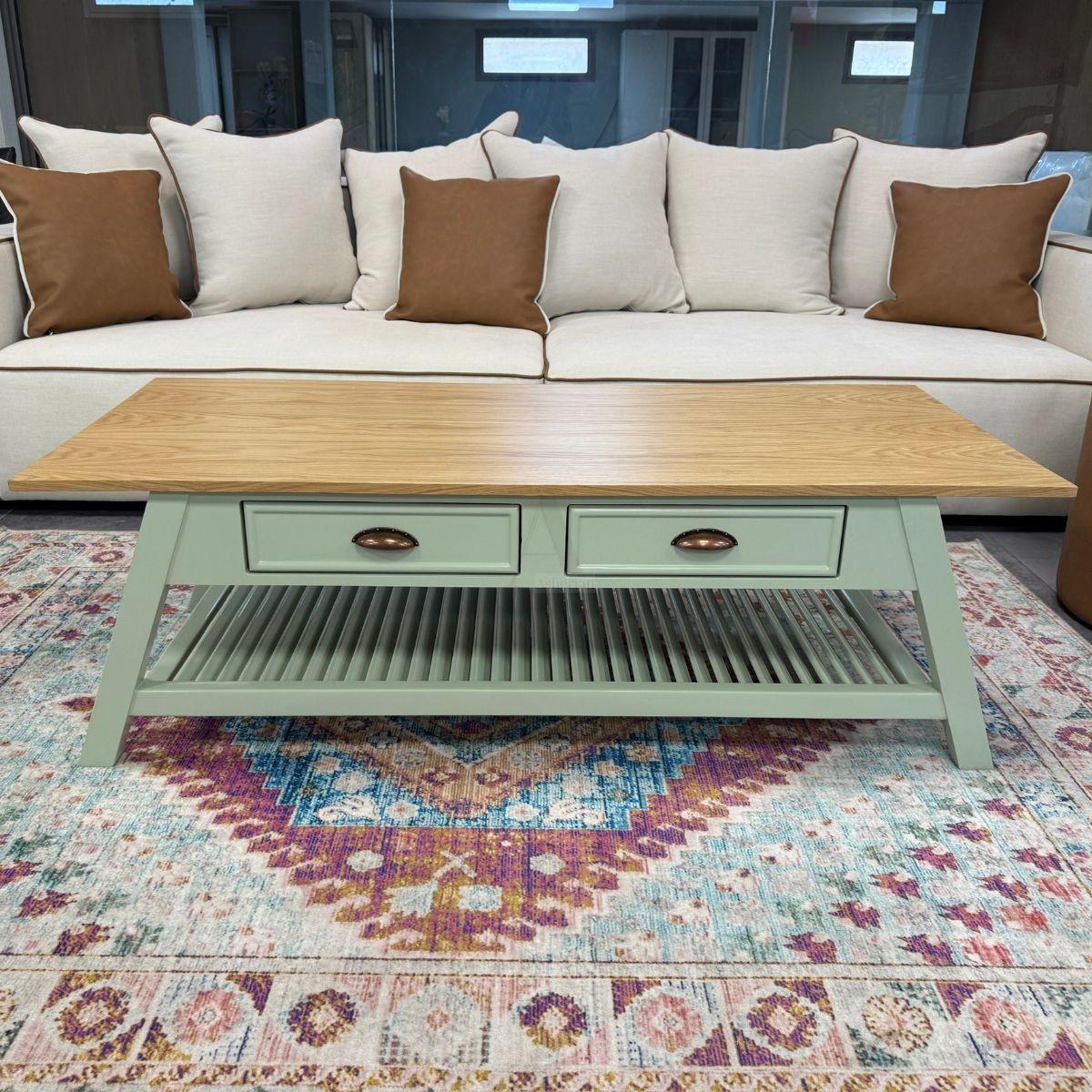 ANNE | שולחן סלון מלבני עם מגירות בעיצוב כפרי אלגנטי - 60/120 ס״מ