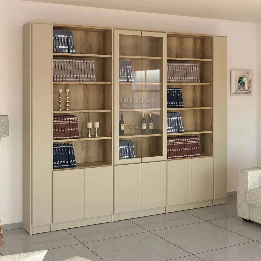 Yarden | ארון ספרים מעוצב בשילוב תאים פתוחים וסגורים - 288 ס״מ - 8 דלתות   - אשריאן | ASHERIAN