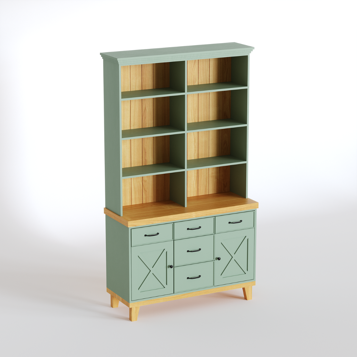 BARN | ספריית אחסון כפרית עם מדפים פתוחים מגירות ודלתות אסם - ספריה