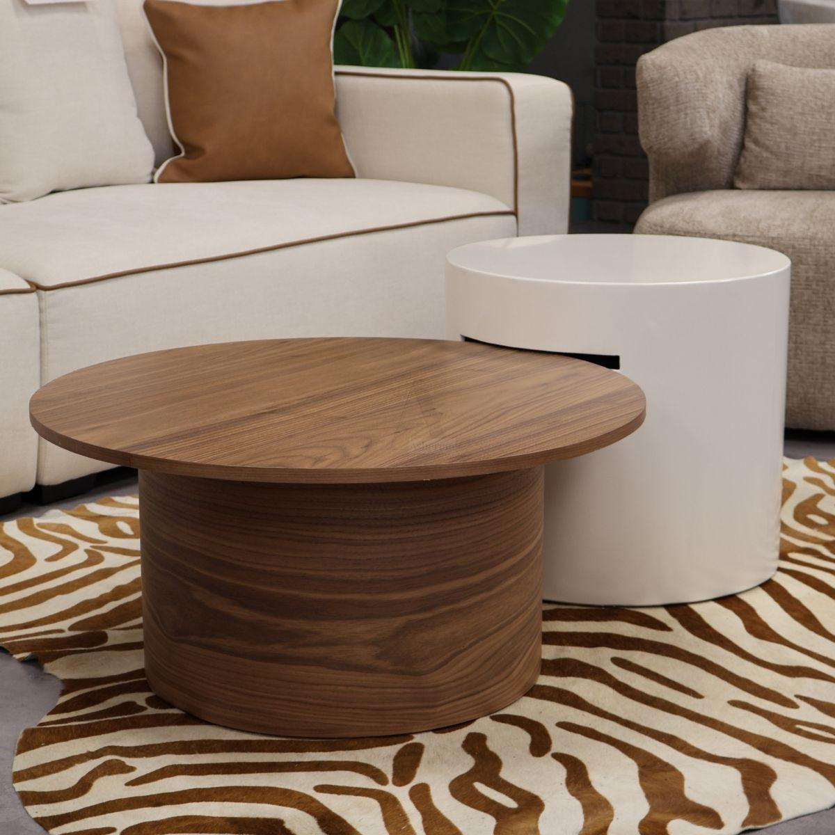 CALMA | סט שולחנות סלון עגולים בגימור עץ - 75 + 50 ס״מ - שולחן