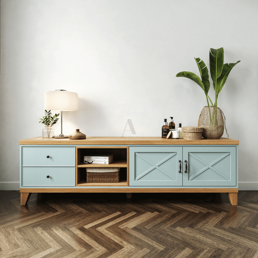 COLT | מזנון כפרי לסלון עם דלתות אסם כוורת ומגירות - 160 ס״מ - 3 תאים   - אשריאן | ASHERIAN