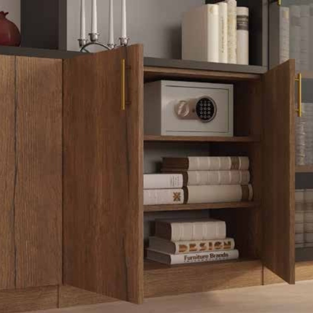 DEKEL | ספריה מעוצבת לסלון עם מדפים עבים ודלתות אחסון -    - אשריאן | ASHERIAN