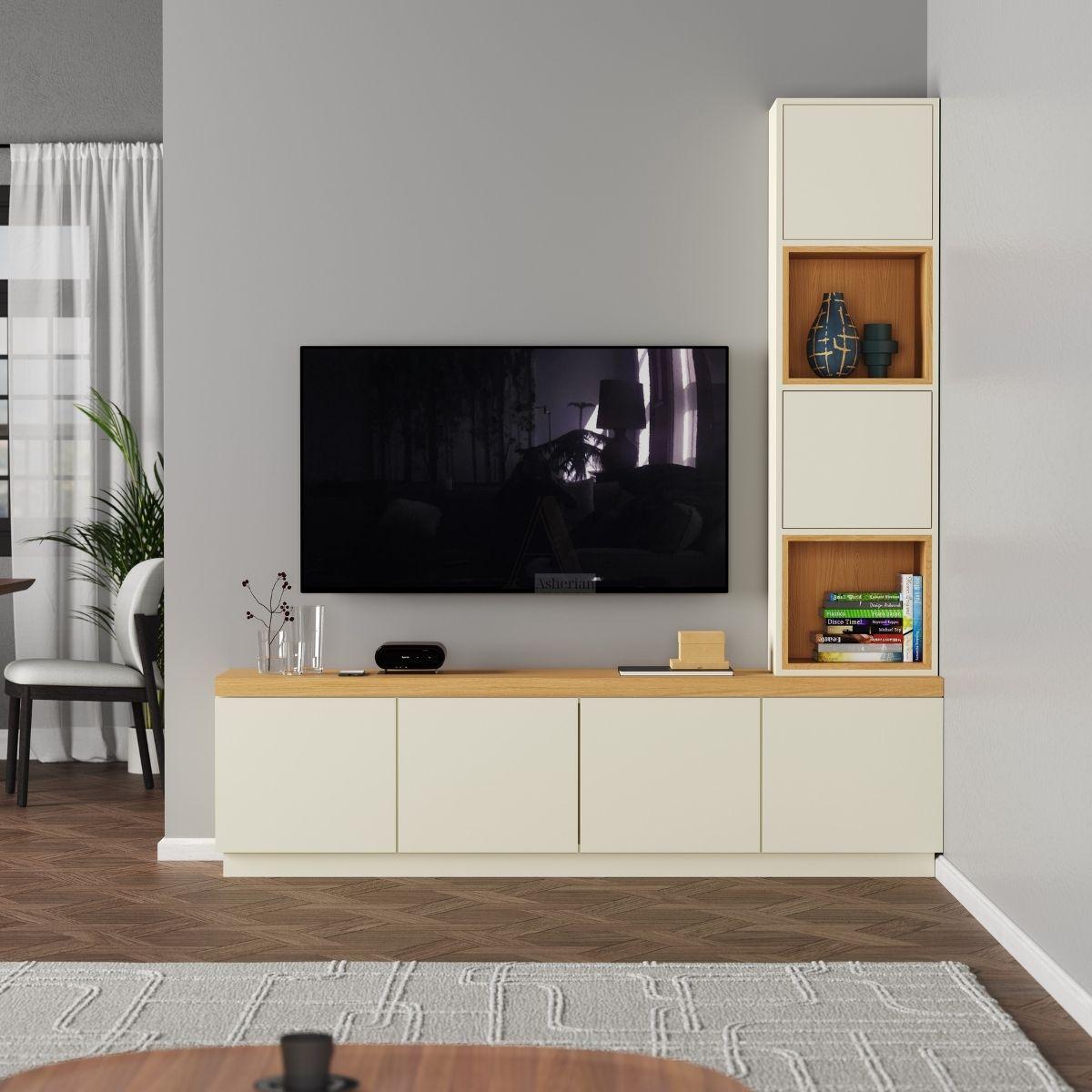 DOLE | מזנון מודרני בקו נקי עם דלתות אחסון ויחידת מדפים - 180 ס״מ