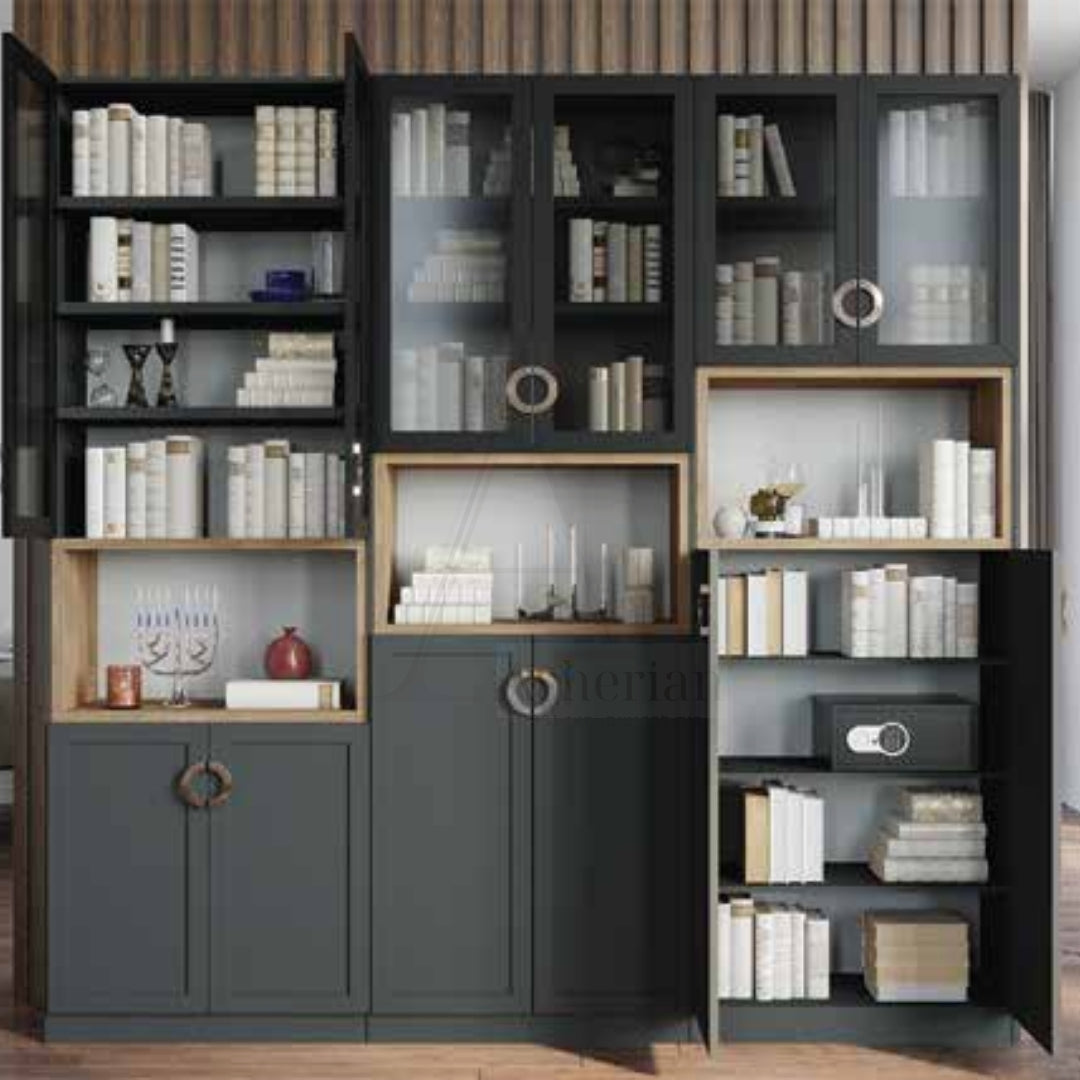 DOLEV | ארון מודרני לסלון עם תאים פתוחים ודלתות זכוכית -    - אשריאן | ASHERIAN