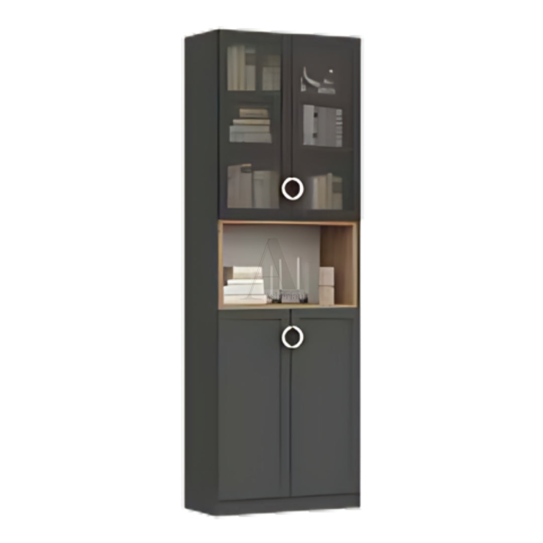 DOLEV | ארון מודרני לסלון עם תאים פתוחים ודלתות זכוכית - 80 ס"מ - 2 דלתות   - אשריאן | ASHERIAN