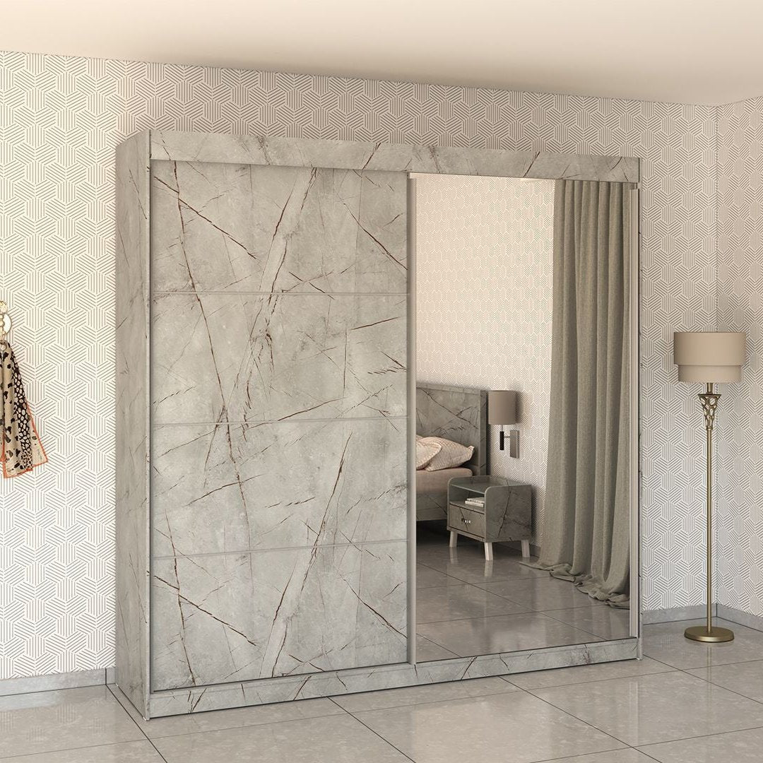 DOR | ארון הזזה פרימיום עם מראה ומדפים עמוקים MDF - 240 ס״מ - 2 דלתות   - אשריאן | ASHERIAN