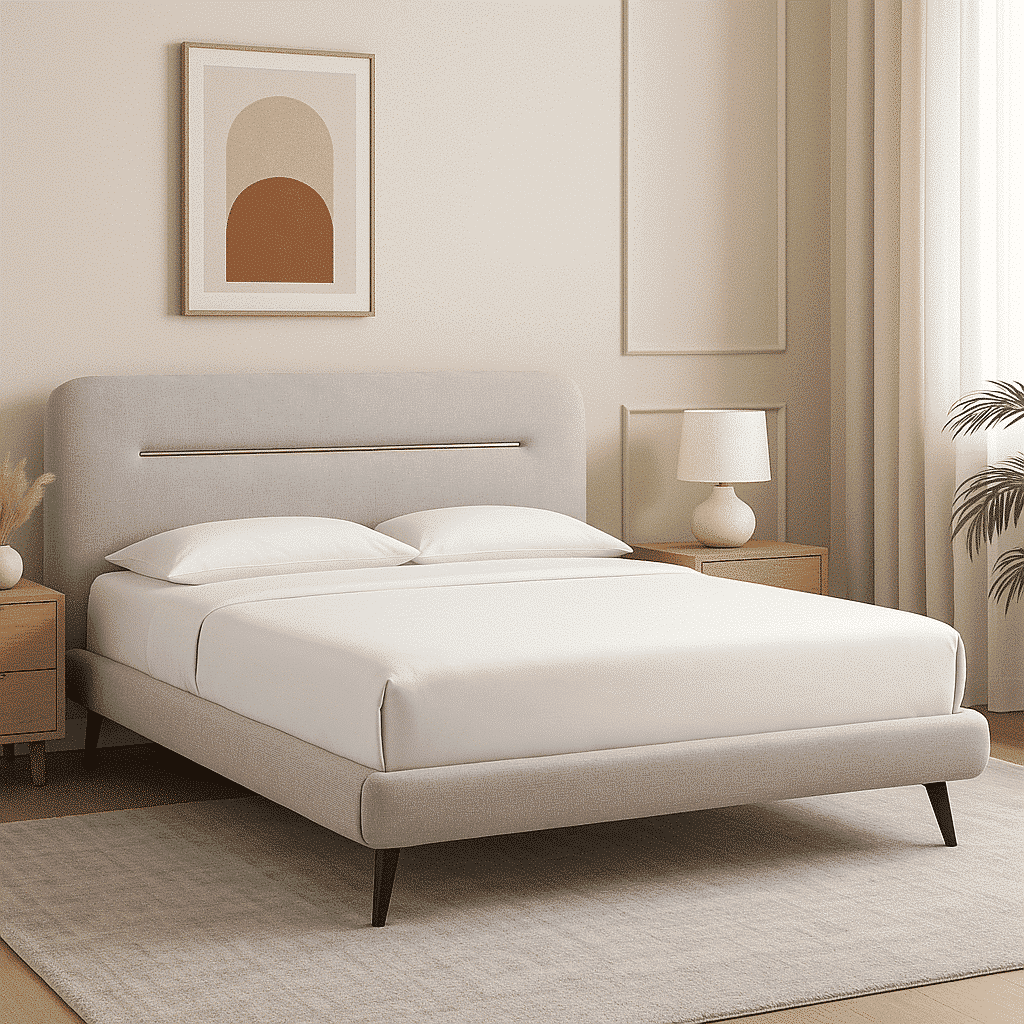 LONGO | מיטה זוגית עם תאורה וארגז מצעים בעיצוב עכשווי