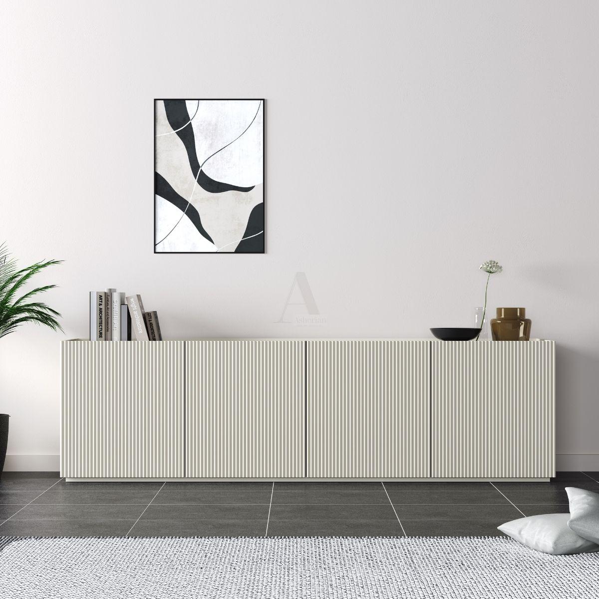 FORMA | מזנון מודרני עם דלתות אחסון וחזית פסים מעוגלים - 160 ס״מ