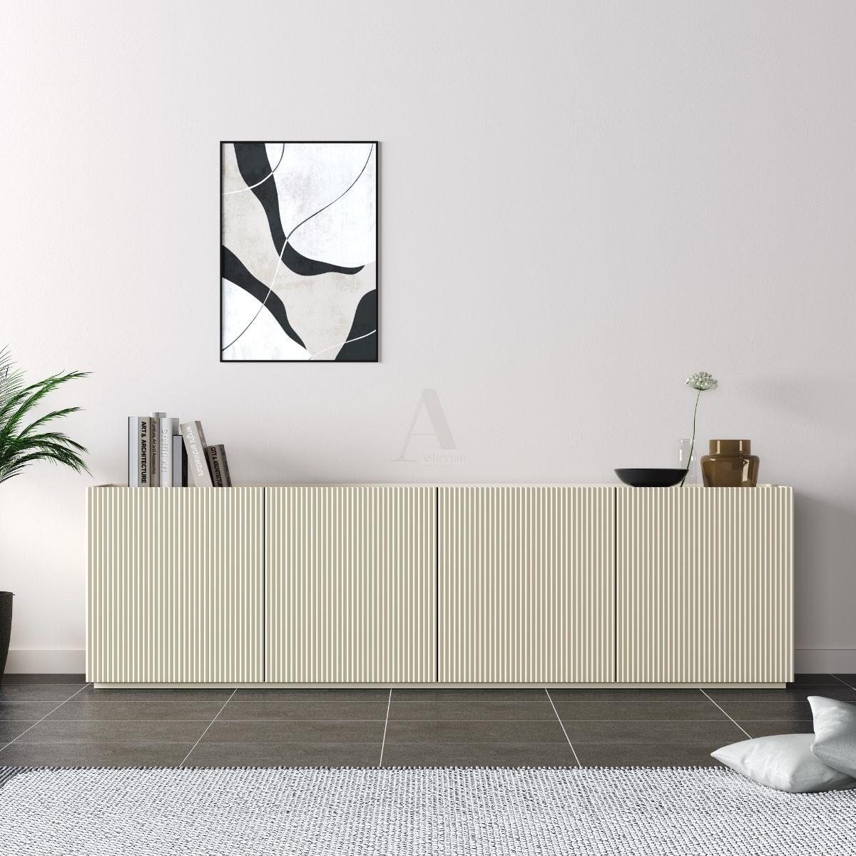 FORMA | מזנון מודרני עם דלתות אחסון וחזית פסים מעוגלים - 220 ס״מ