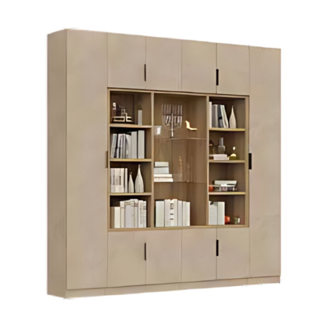 GEFEN | ספריה לסלון עם מדפים פתוחים ותא תצוגה - 240 ס"מ - 6 דלתות   - אשריאן | ASHERIAN