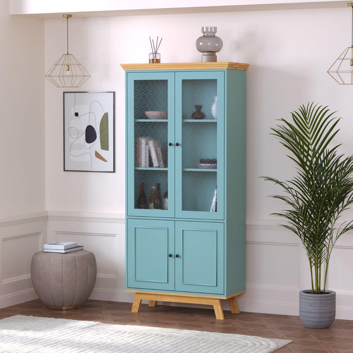 HAVEN | ארון ויטרינה כפרי עם זכוכית סבתא ורגל עץ - 90 ס״מ