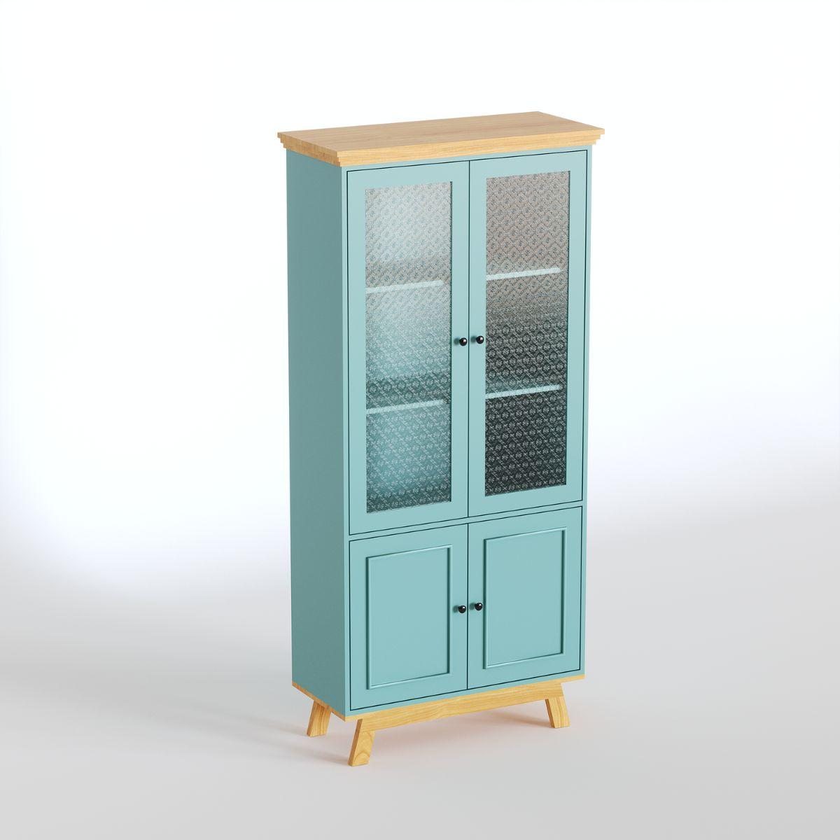 HAVEN | ארון ויטרינה כפרי עם זכוכית סבתא ורגל עץ - 90 ס״מ