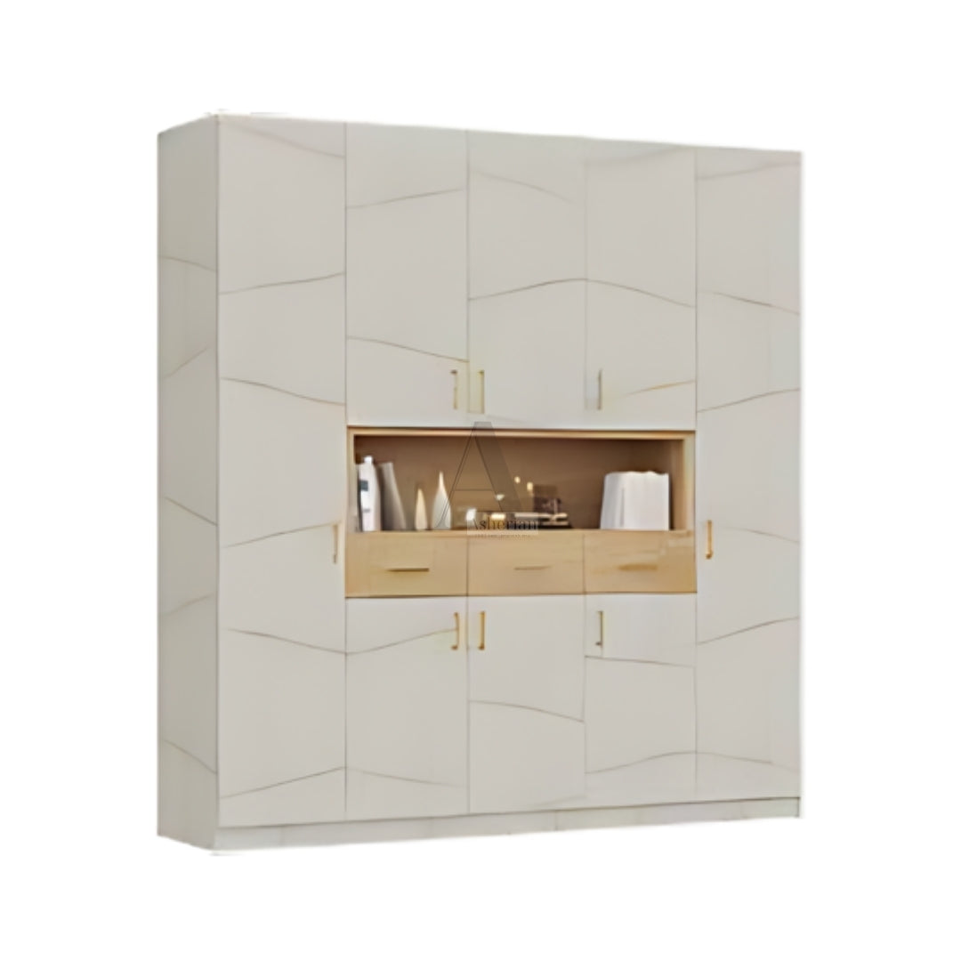 JERY | ארון פתיחה פונקציונאלי עם נישה פתוחה ומגירות - 200 ס"מ - 5 דלתות   - אשריאן | ASHERIAN