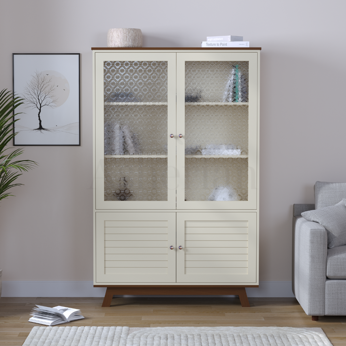 JOLY | ויטרינה כפרית עם זכוכית סבתא - 122 ס״מ - 2 דלתות מחיצה - ארון