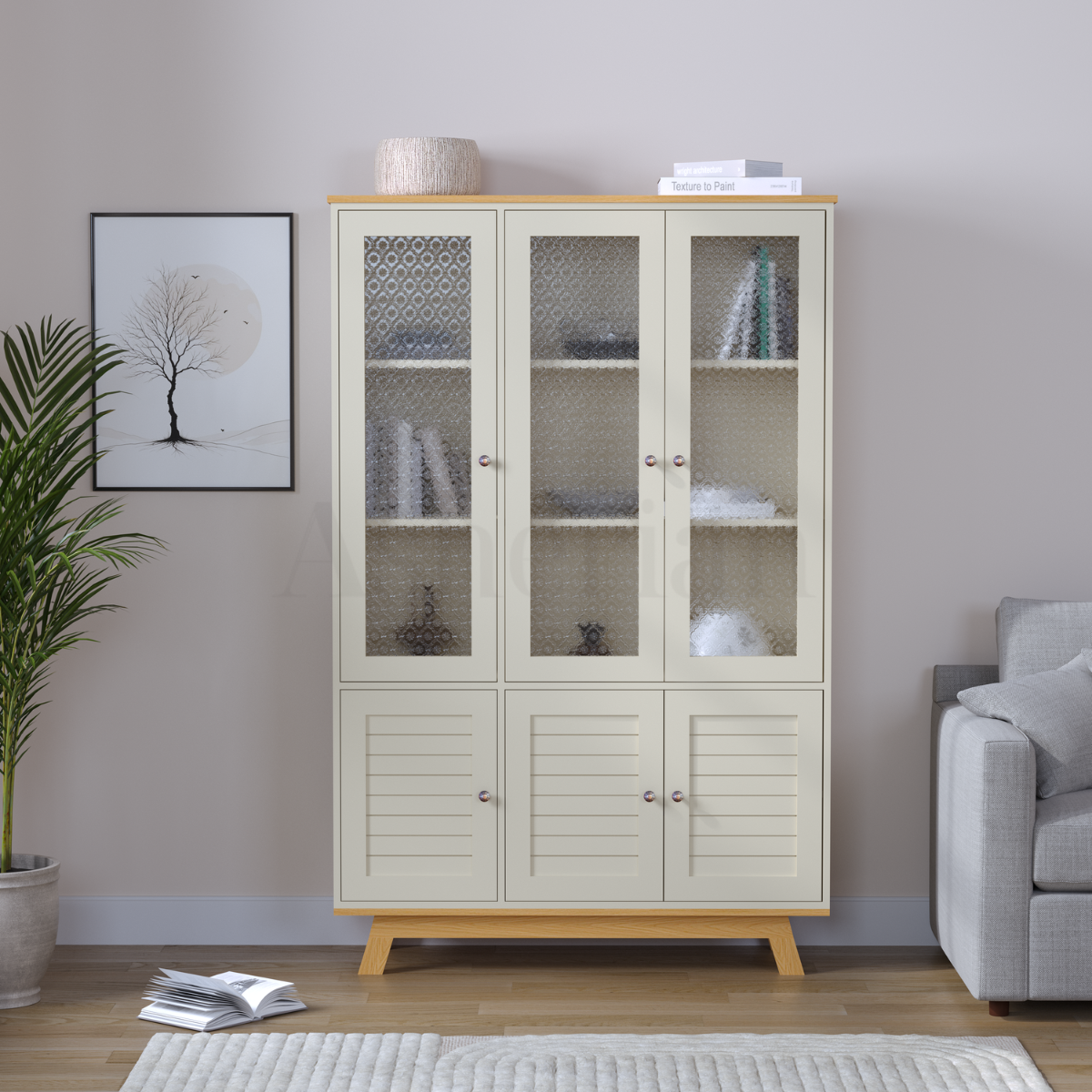 JOLY | ויטרינה כפרית עם זכוכית סבתא - 122 ס״מ - 3 דלתות - ארון