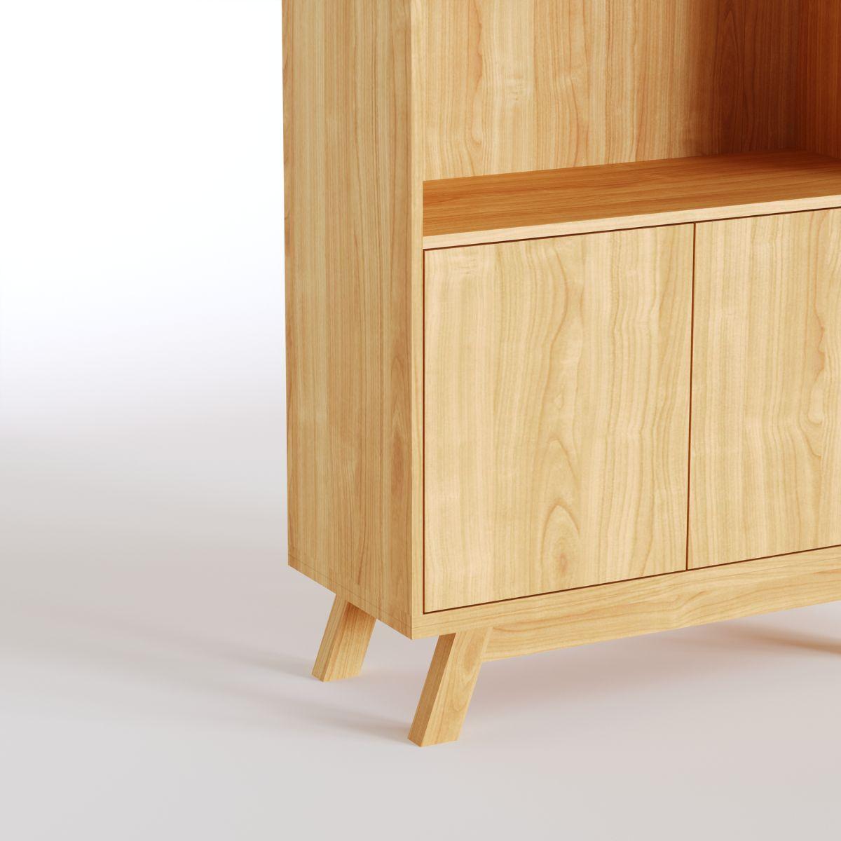 JURN | ספרייה גבוהה א-סימטרית מעץ עם דלתות אחסון - 90 ס״מ - יחידת מדפים