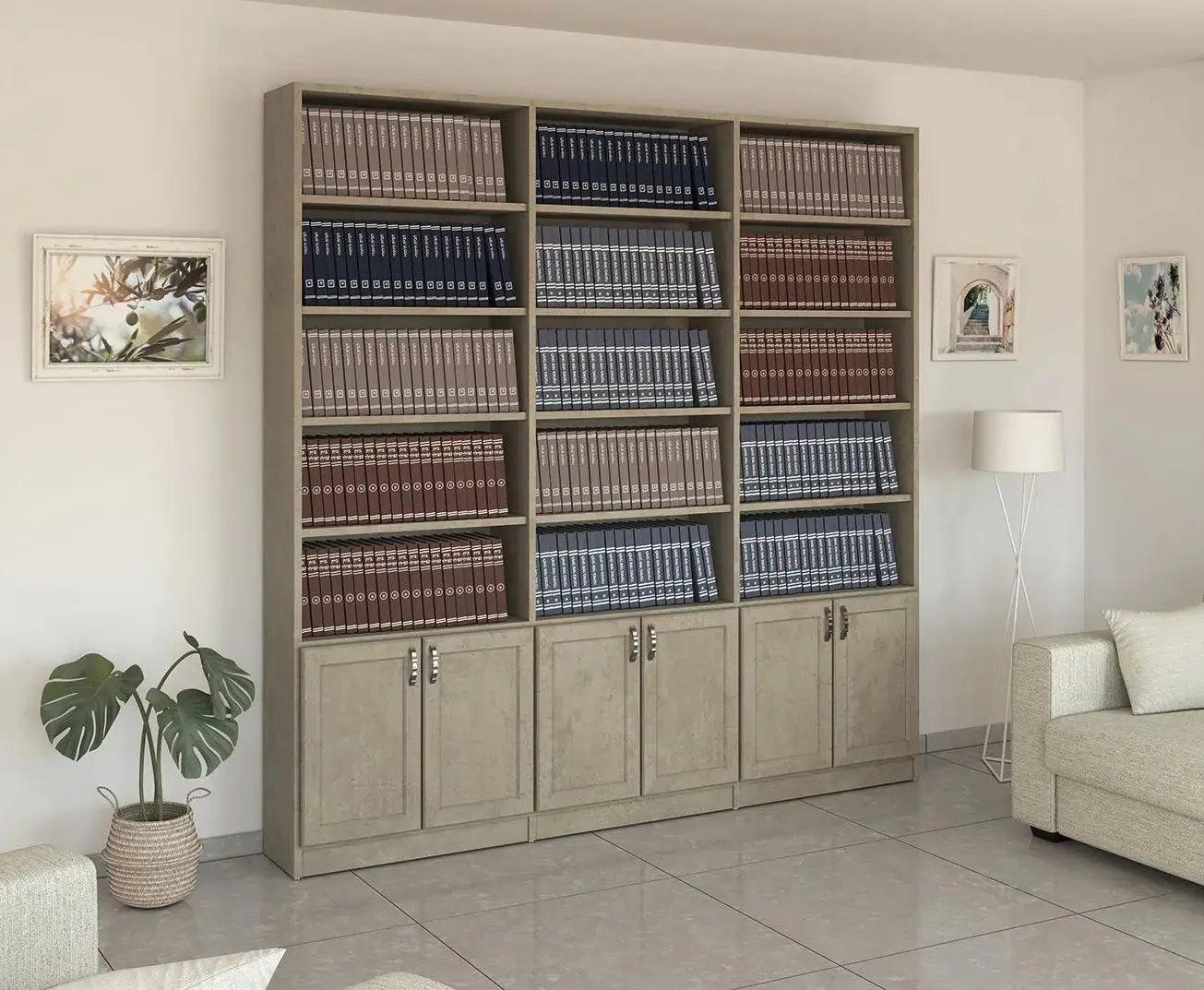 K14 | ארון ספרים איכותי ברוחב 160 ס"מ עם 4 דלתות תחתונות - 240 ס״מ - 6 דלתות   - אשריאן | ASHERIAN