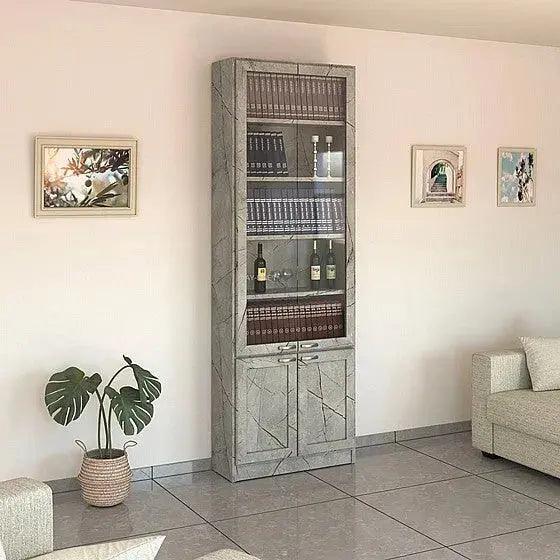 K381 | ספריה במראה נקי עם דלתות זכוכית בקו 0 - 80 ס״מ - 2 דלתות   - אשריאן | ASHERIAN