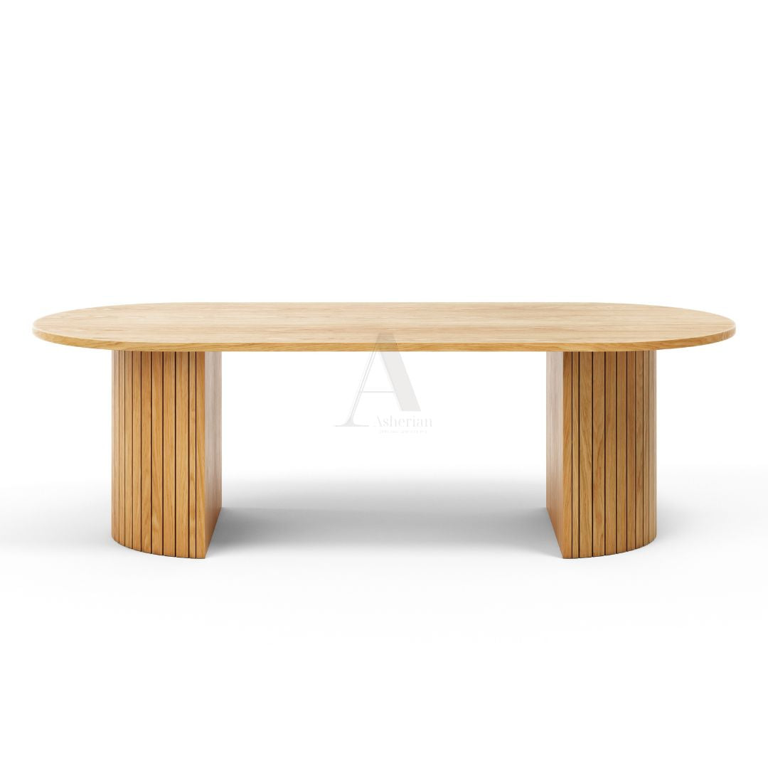 KARMA | שולחן סלון אובלי מעץ עם רגל פסים מעוגלת -    - אשריאן | ASHERIAN