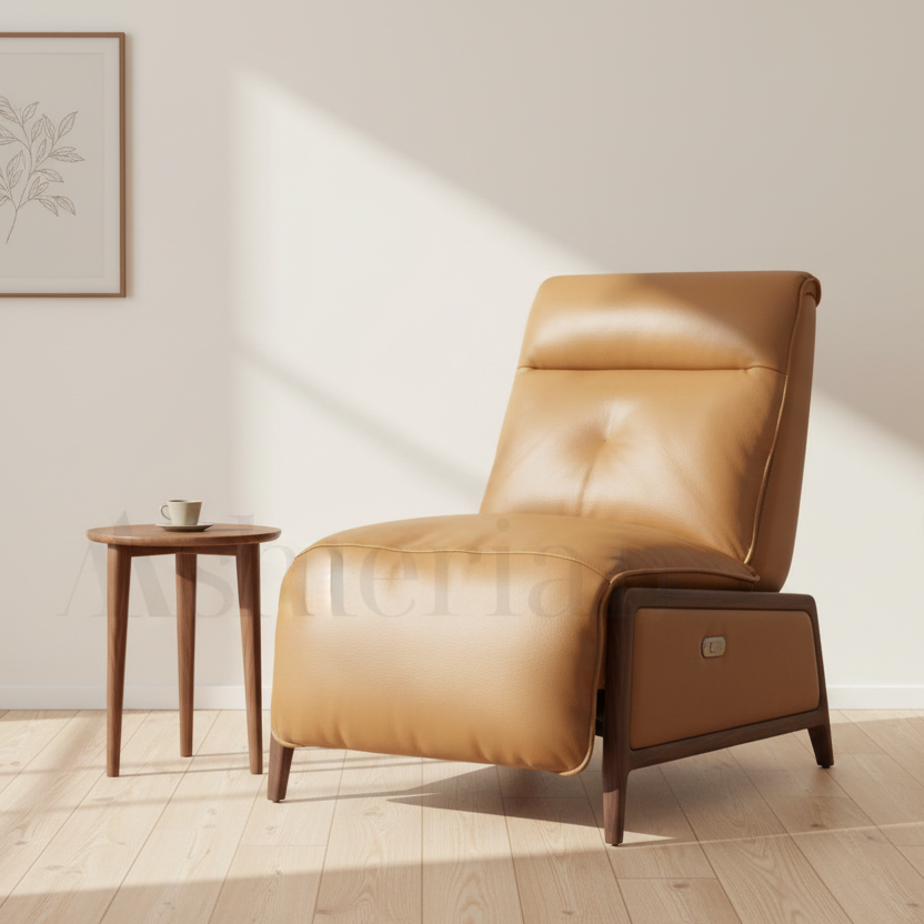 PRIME | כורסת ריקליינר יוקרתית חשמלית מילוי נוצות עור אמיתי וסוללה נטענת