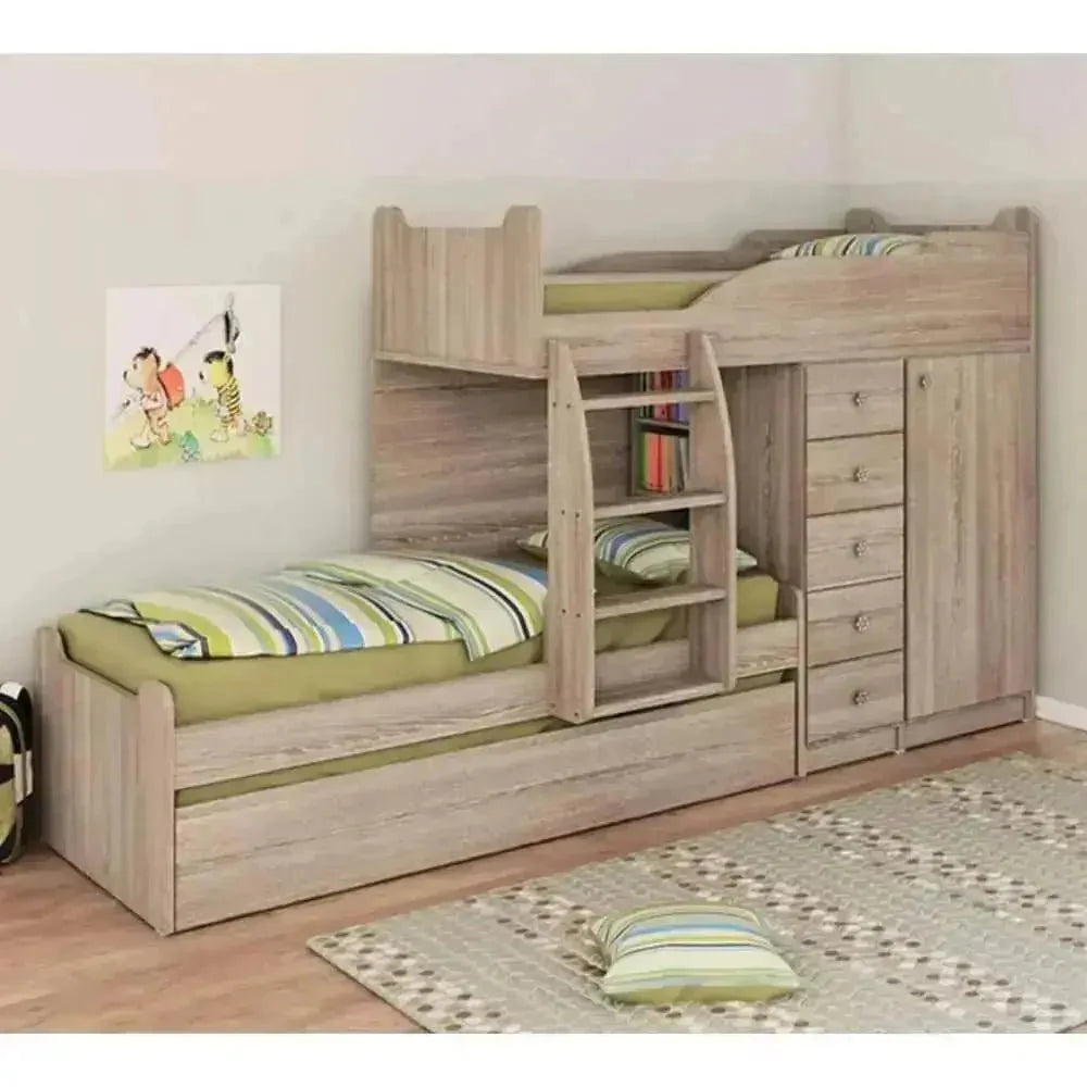 לידור | מיטת קומותיים נפתחת עם ארון ומגירות לאחסון -    - אשריאן | ASHERIAN