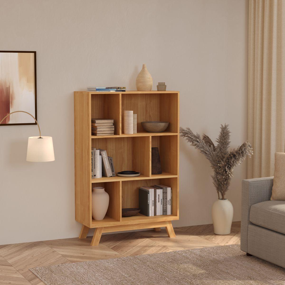 LINN | יחידת מדפים נמוכה א-סימטרית מפורניר עץ - 90 ס״מ