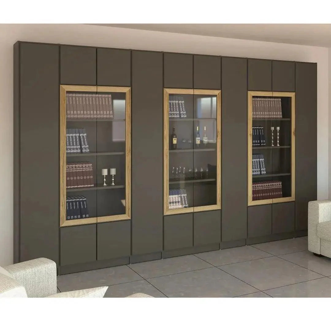 Merlot | ארון ספרים בעיצוב סימטרי ודלתות זכוכית - 400 ס״מ - 10 דלתות   - אשריאן | ASHERIAN