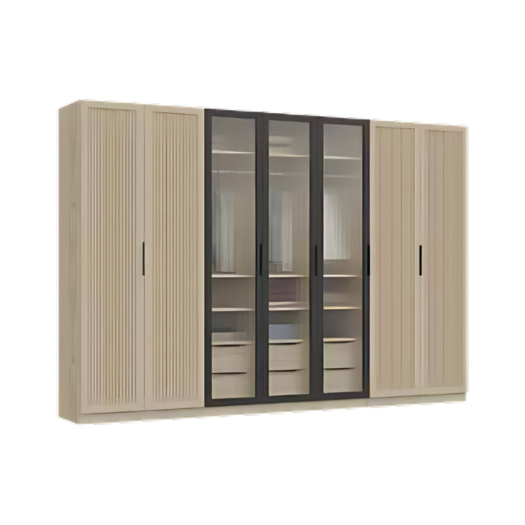 MERY | ארון פתיחה מעוצב עם חזית פסים וזכוכית רטרו - 280 ס"מ - 7 דלתות   - אשריאן | ASHERIAN