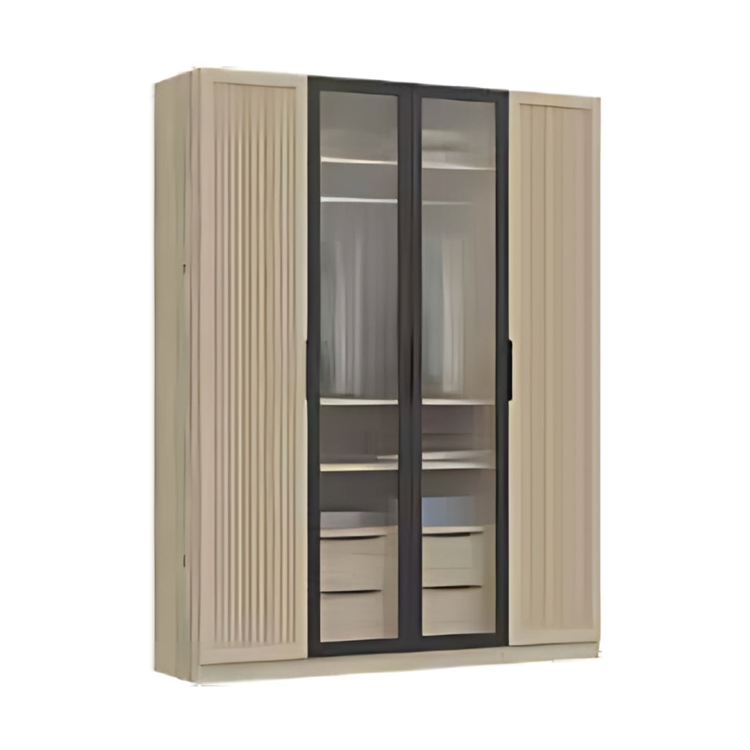 MERY | ארון פתיחה מעוצב עם חזית פסים וזכוכית רטרו - 160 ס"מ - 4 דלתות   - אשריאן | ASHERIAN