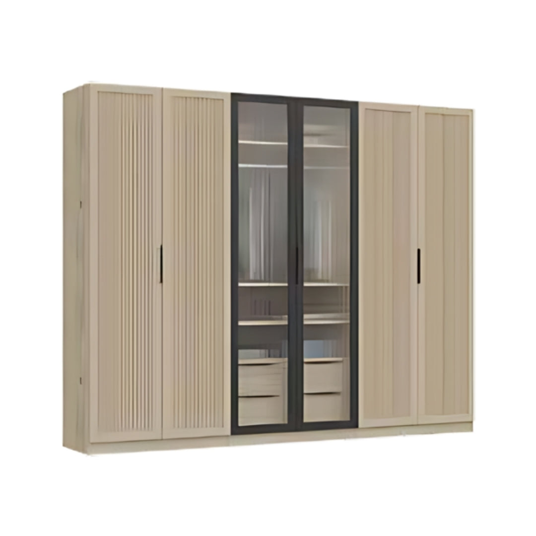 MERY | ארון פתיחה מעוצב עם חזית פסים וזכוכית רטרו - 240 ס"מ - 6 דלתות   - אשריאן | ASHERIAN