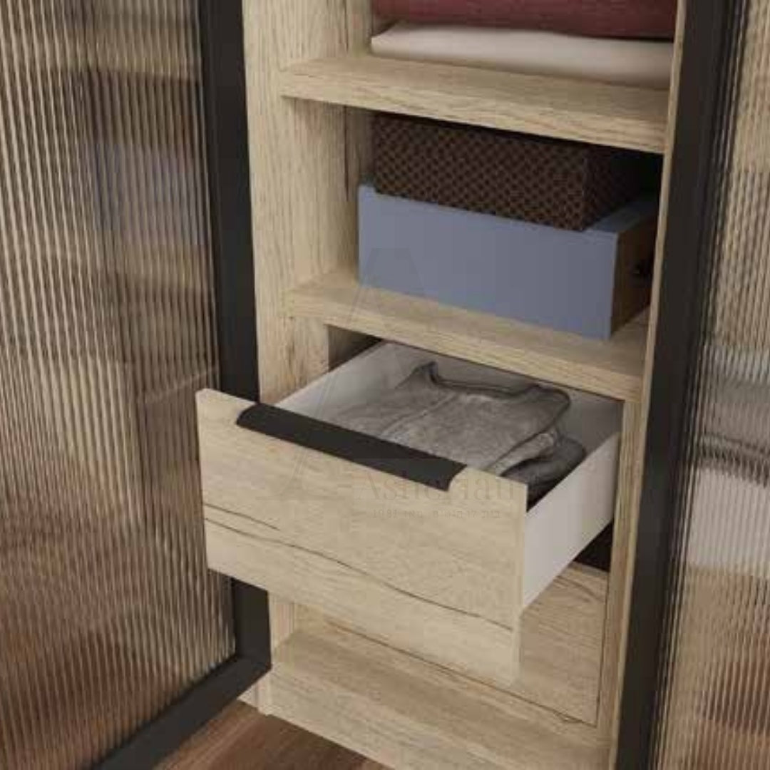 MERY | ארון פתיחה מעוצב עם חזית פסים וזכוכית רטרו -    - אשריאן | ASHERIAN