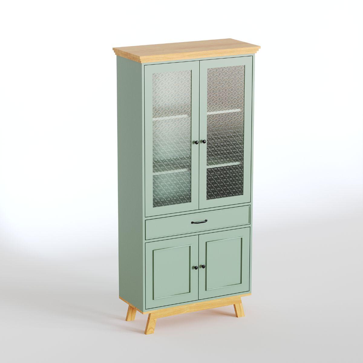 MEVEN | ויטרינה כפרית גבוהה עם דלתות זכוכית סבתא ומגירות - 90 ס״מ - ארון