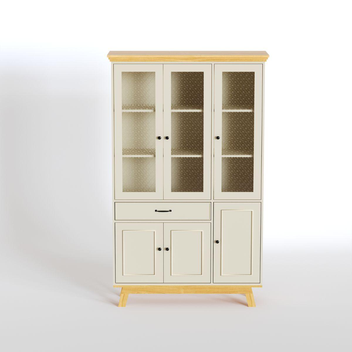 MEVEN | ויטרינה כפרית גבוהה עם דלתות זכוכית סבתא ומגירות - 90 ס״מ - ארון