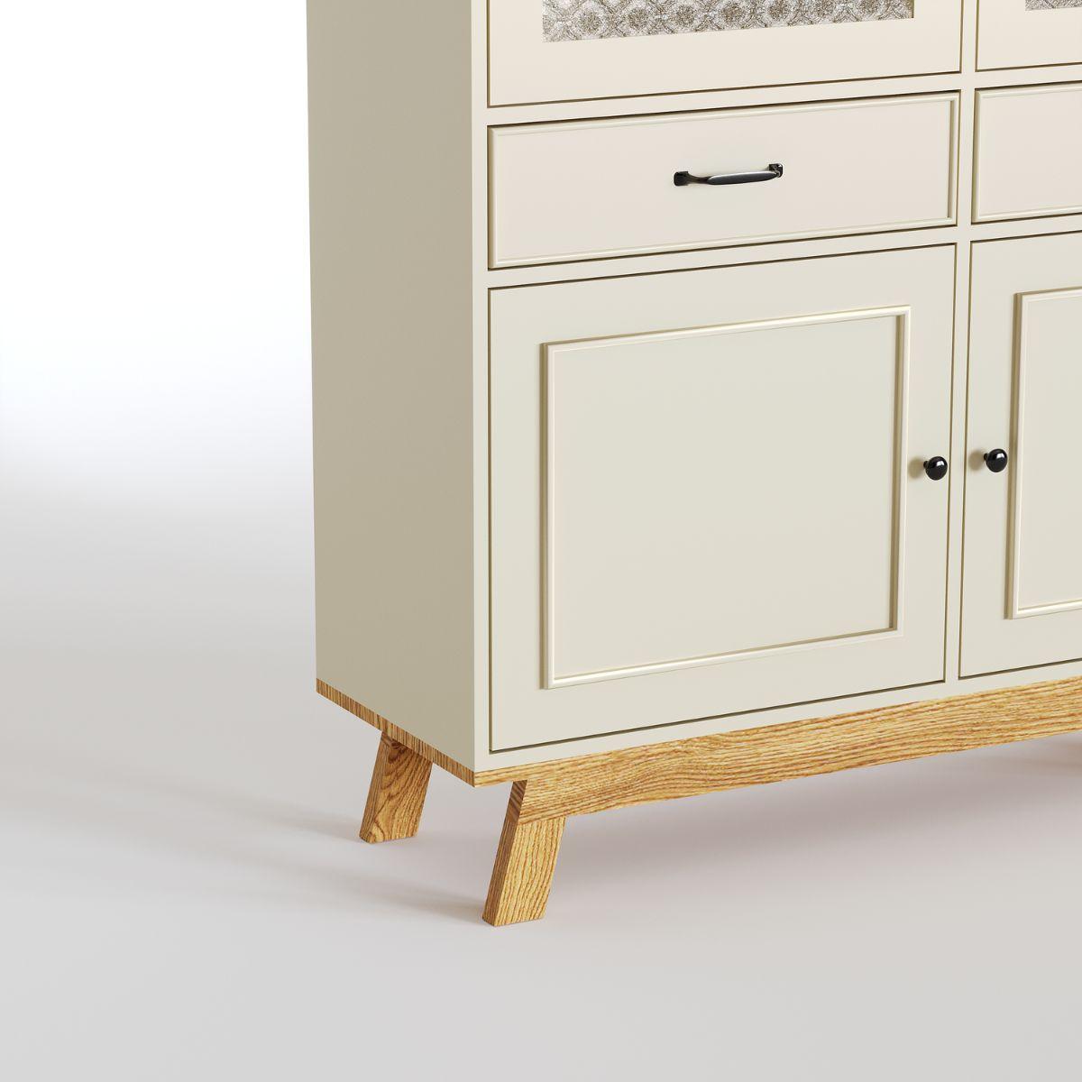 MEVEN | ויטרינה כפרית גבוהה עם דלתות זכוכית סבתא ומגירות - 90 ס״מ - ארון