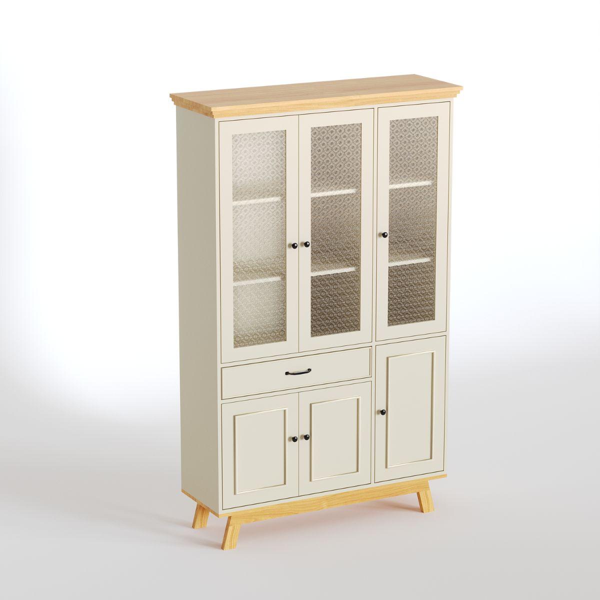 MEVEN | ויטרינה כפרית גבוהה עם דלתות זכוכית סבתא ומגירות - 90 ס״מ - ארון