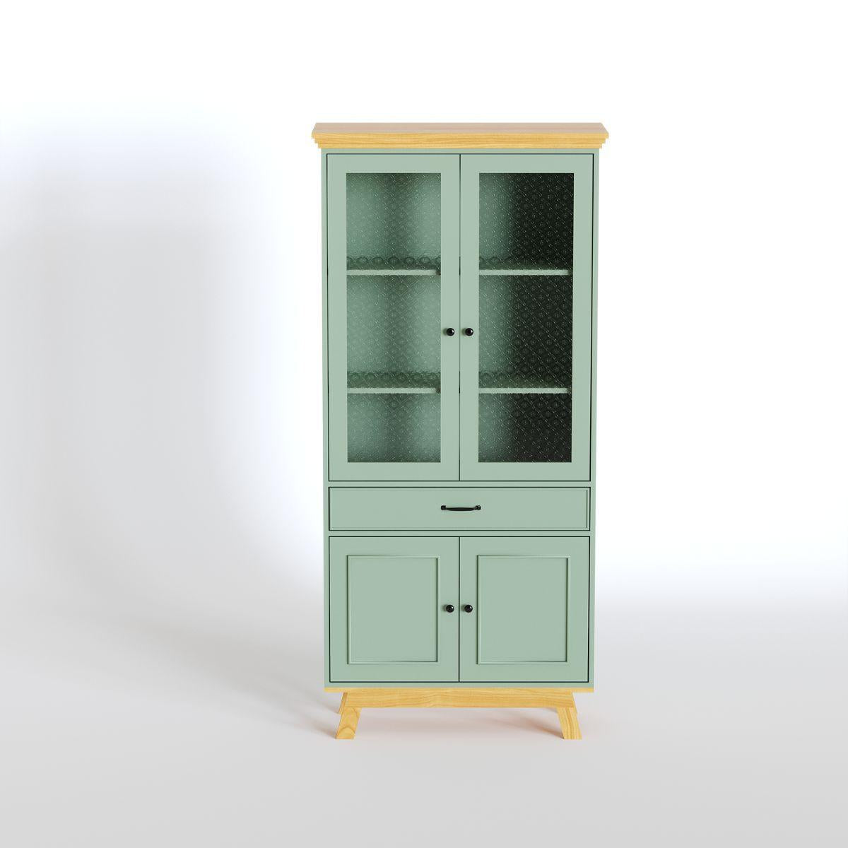 MEVEN | ויטרינה כפרית גבוהה עם דלתות זכוכית סבתא ומגירות - 90 ס״מ - ארון